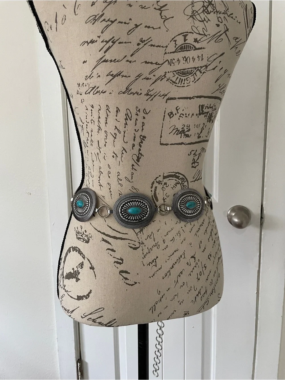 Turquoise Concho Statement Turquoise Stone Chain Belt Size S/M Boho festival